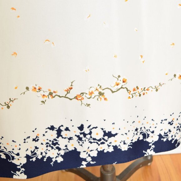 vintage 70s maxi dress cream navy floral border print caftan tent hippie boho M - Picture 6 of 11